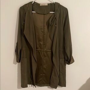 Leith Green Utility Jacket with Draped Lapel and Tie Waist